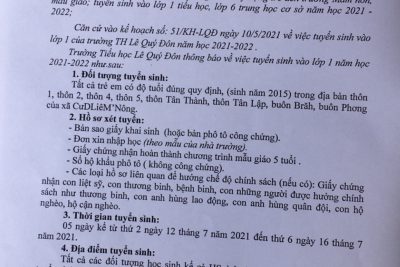Trường TH Lê Quý Đôn tuyển sinh lớp 1 năm học 2021 – 2022